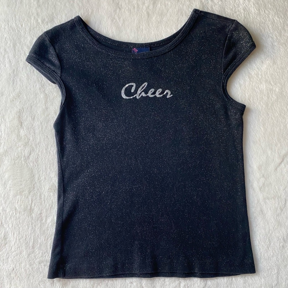 Vintage Classic Tees T-Shirt Cheerleader Cheer Sparkly Glitter Baby Tee S‎ Black